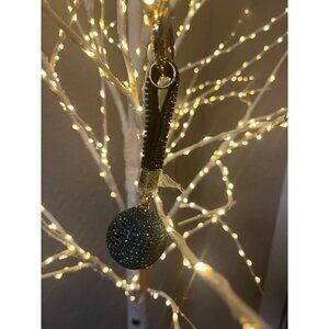 Sparkly Blue Rhinestone Keychain With Gold Ring & Black Strap